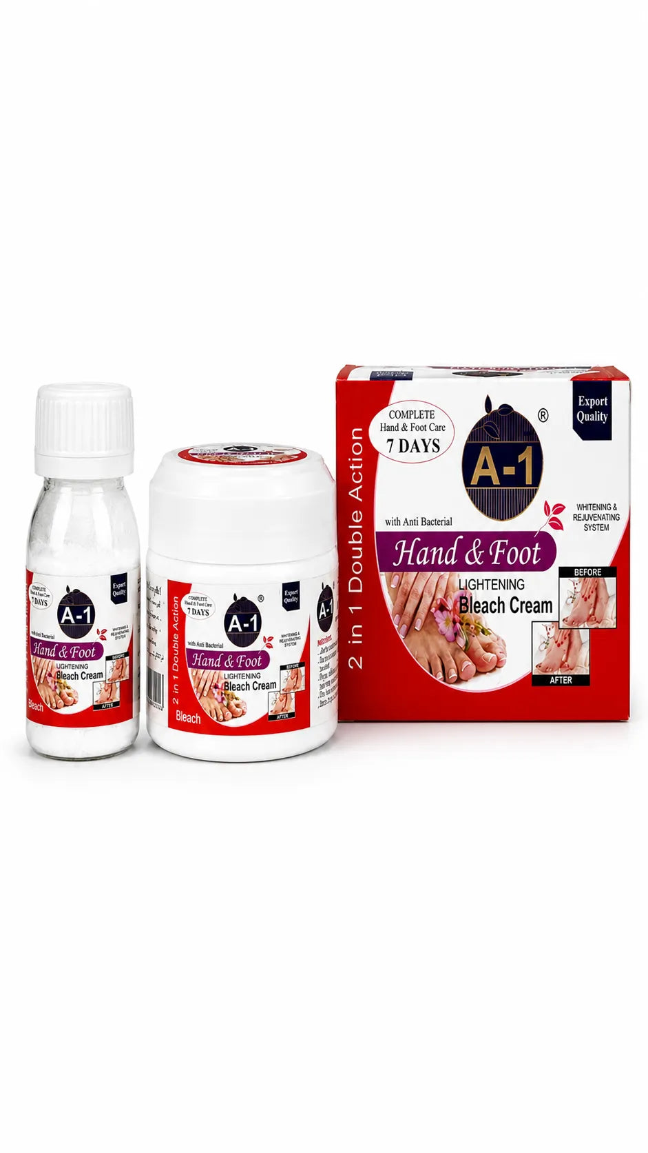 A-1 Hand & Foot Lightening Bleach Cream – 2-in-1 Double Action, Anti-Bacterial Formula