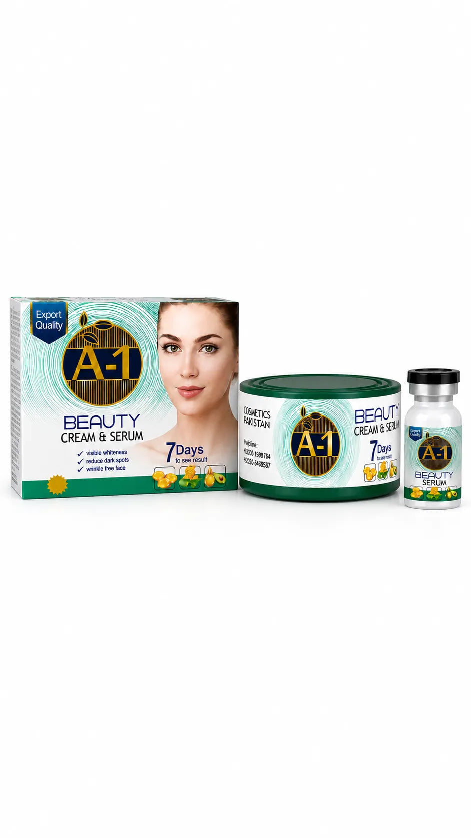 A-1 Beauty Cream & Serum Set | Visible Whiteness, Anti-Wrinkle & Dark Spot Reducer