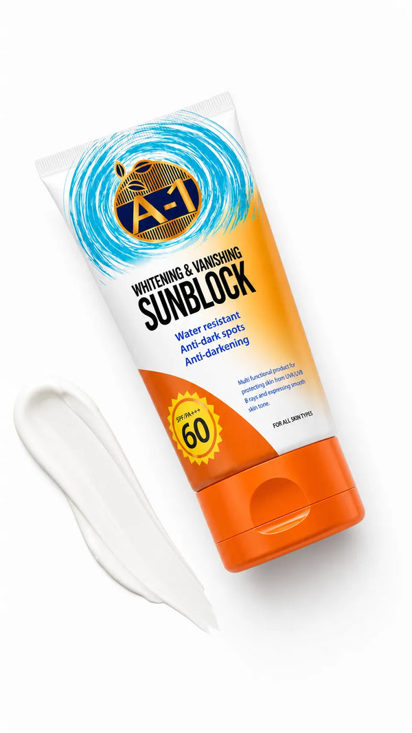 A-1 Sunblock SPF 60 – Whitening & Vanishing Formula, Water Resistant